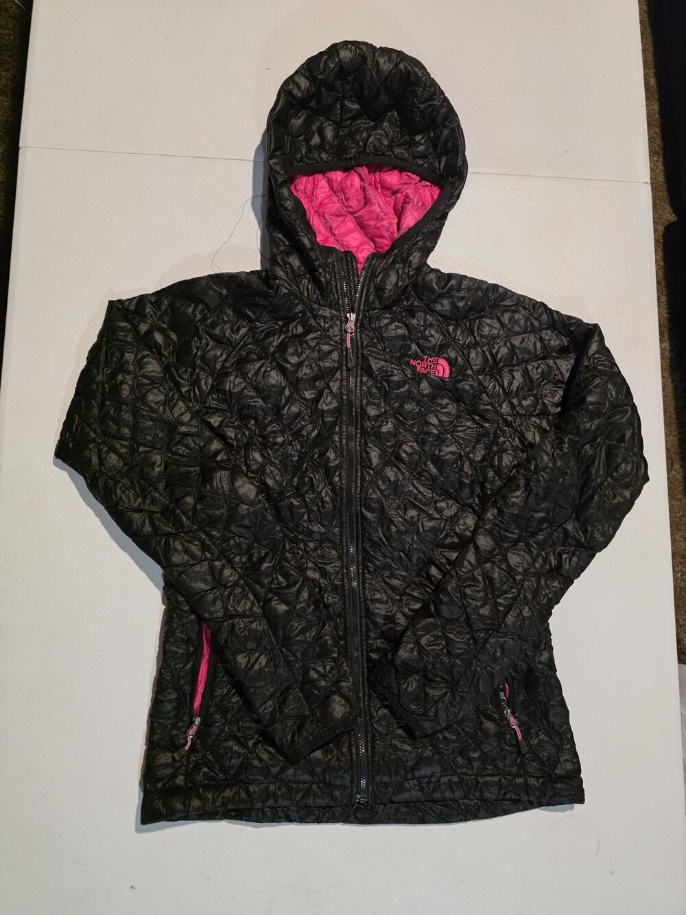 North Face Thermoball HOODIE Jacket Womens X-SMALL Black/Pink Puffer Quilted XS